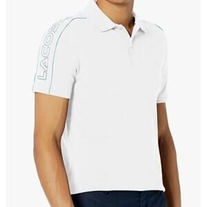 Lacoste Men's Short Sleeve Piping Slim Fit Polo Shirt Blanc/ANSE Small